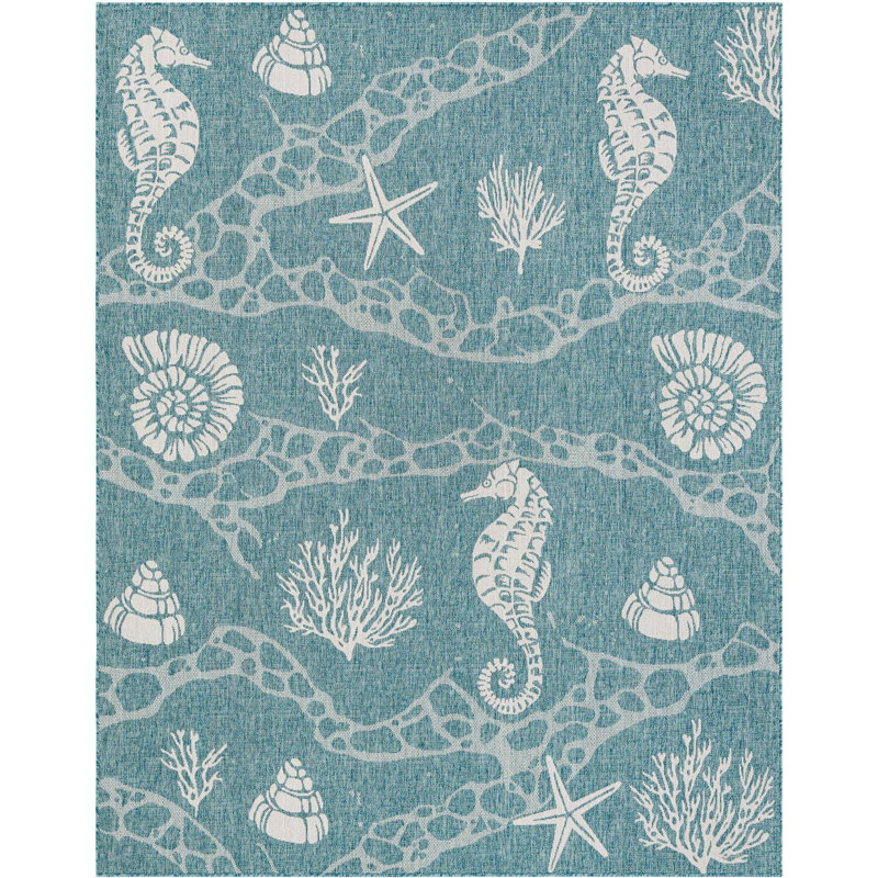 Tapis contemporain Aycan de couleur turquoise, Rectangle 7 pi 10 po x 10 pi