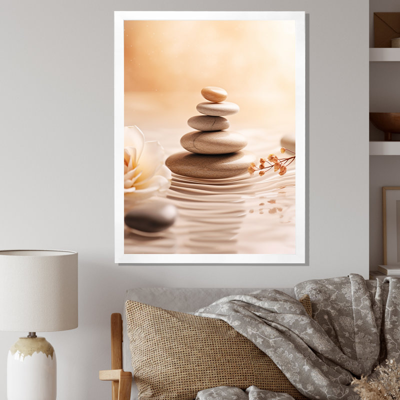 Spa Serenity Zen Stones délicat équilibre Cairn - pierre spirituelle grand art mural, Cadre simple blanc