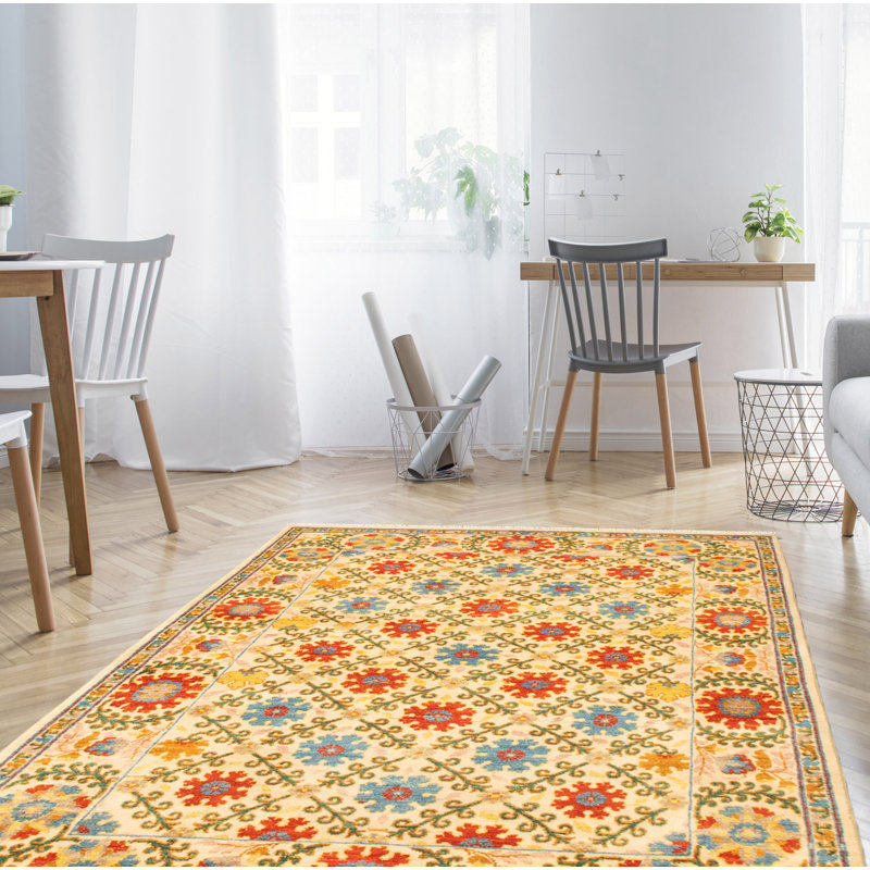 Tapis unique en laine noué à la main 4 pi 3 po x 5 pi 7 po nouvel âge Lahore