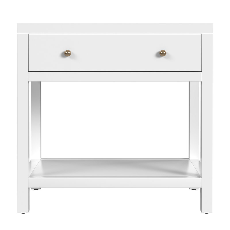 Nora 30 in. W Wood 1 Drawer Wide Nightstand with Shelf, Smooth White