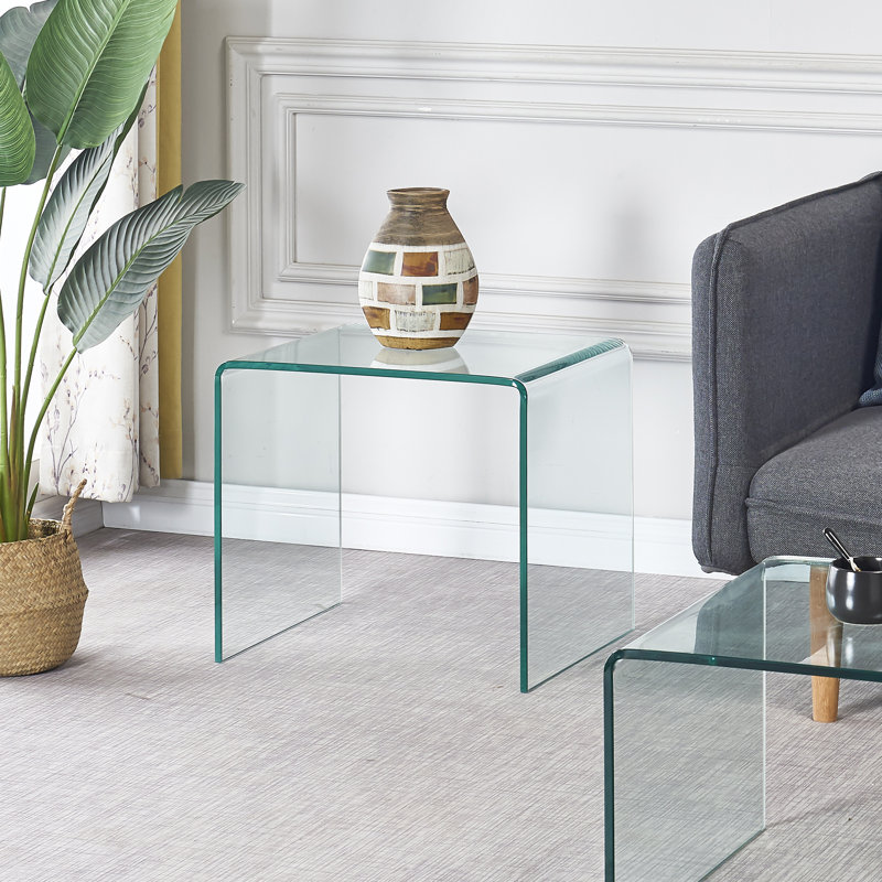 Table d'appoint transparente en verre trempé transparent, table de bout transparente pour canapé | Idée de cadeau