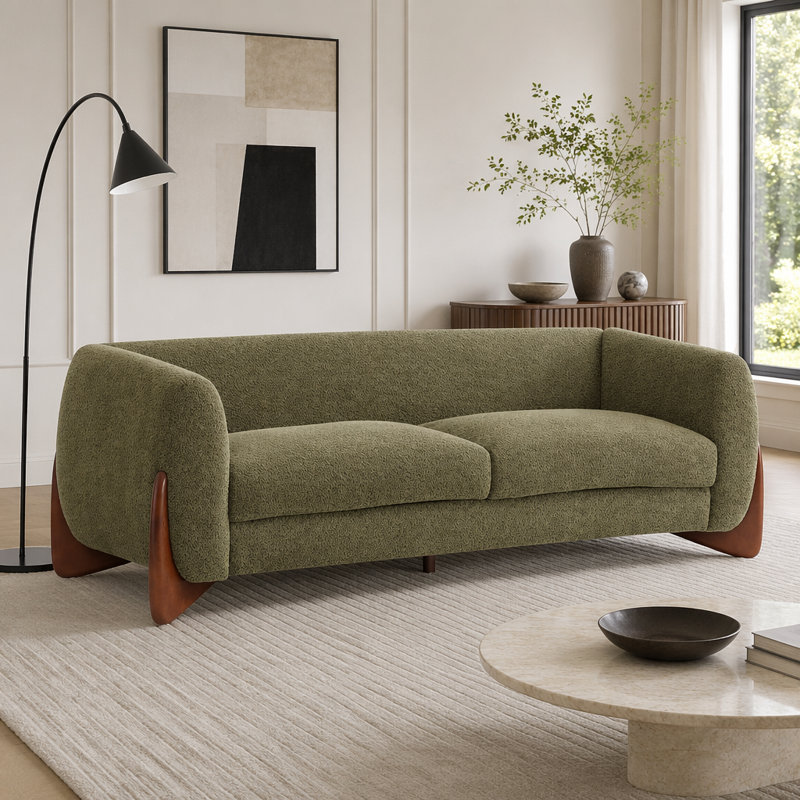 Canapé Boucle en sherpa vert olive, Boucle vert olive