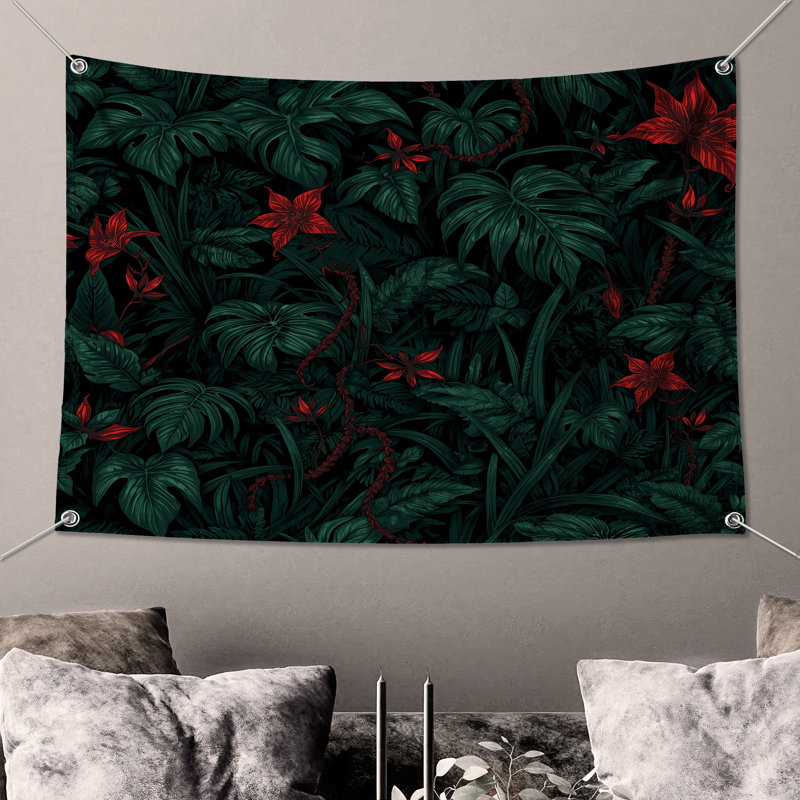 Dense Tropical Foliage Wall Tapestry - Tropical Wall Decor, 68in H x80in W with 4 Grommets