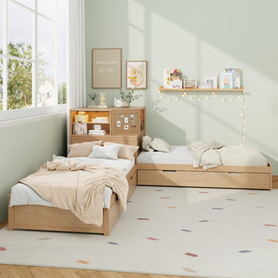 L-Shaped Combination  Bed With Trundle And Drawer