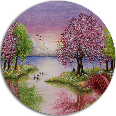 Lac romantique en rose et vert - impression d'art graphique