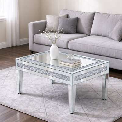 Table basse rectangulaire en verre miroir