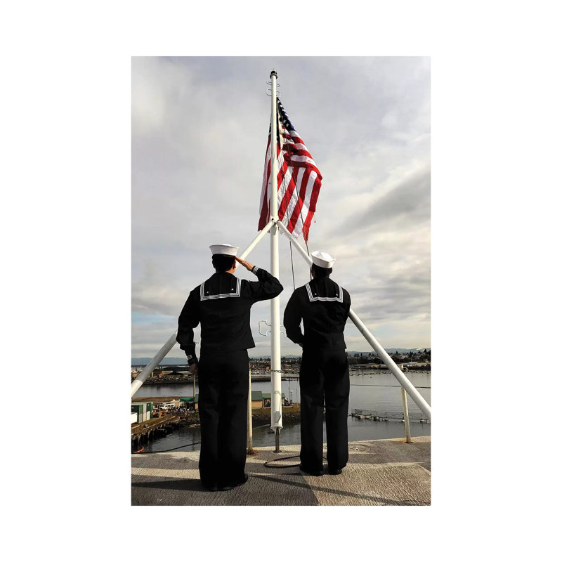 Sailors Raise The National Ensign Aboard USS Abraham Lincoln - Wrapped Canvas Print, 101.6 cm H x 66.04 cm W x 1.91 cm D