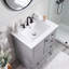Meuble-lavabo autoportant en bois massif de 24 po + panneau de fibres à densité moyenne avec lavabo intégré en céramique, meuble de salle de bain gris avec tablette à double couche, tiroirs et porte à fermeture en douceur-133595969