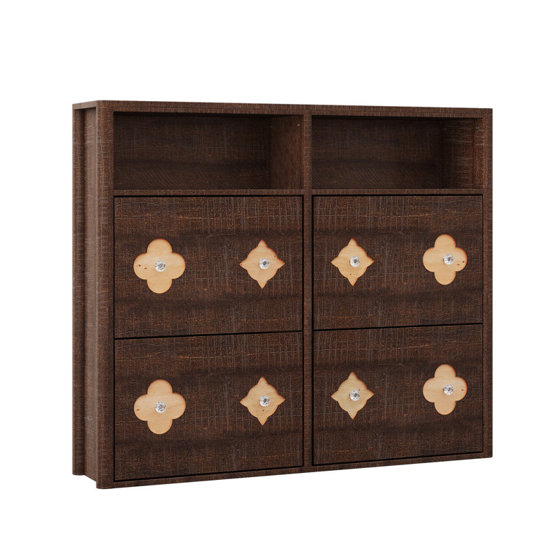 Armoire à chaussures avec 4 à 6 tiroirs, motif floral et poignée en diamant pour le vestibule, Brun