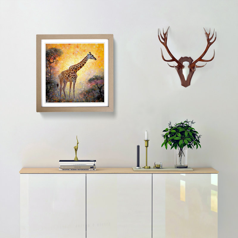 Giraffe Neo-Impressionism No.1 - Framed Print, Oak