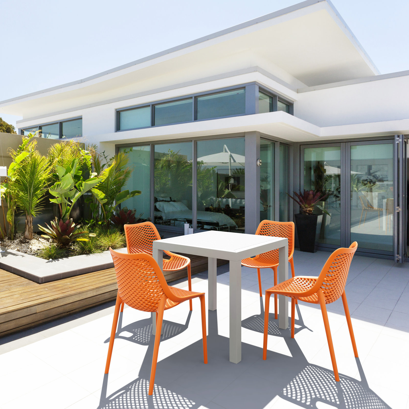Asherton 32" Patio Dining Set, White/Orange