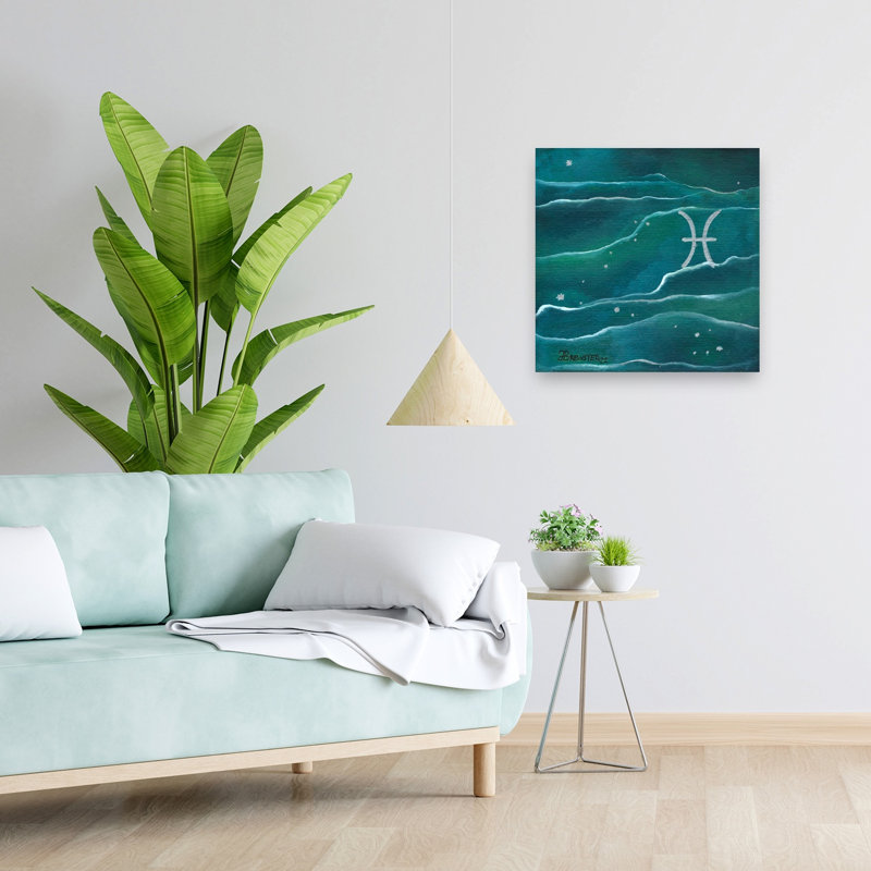 Poissons, eau étoilée, éthéré, sérénité, océan abstrait, impression d'art mural, 24" H x 24" W