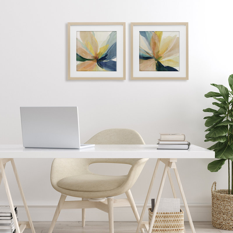 "Abstract Sunshine Florals", ensemble de 2 impressions encadrées sous verre, design par Irena Orlov, H 13 po x l 13 po