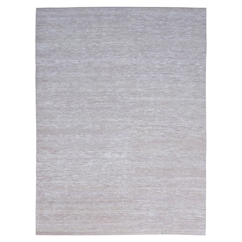 Solid Wool Saree Silk Blend Rug, White & Pink, Rectangle 6' x 9'
