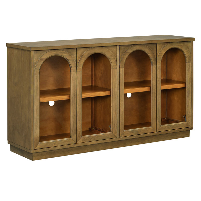 Buffet de rangement à 4 portes avec portes en verre Old Pine Conception arquée gracieuse. Vaste capacité. Tablettes réglables. Structure. Capacité de charge de 200 lb. Capacité de charge de 52 tablettes et stabilité de dessous de 250. Trou de câble