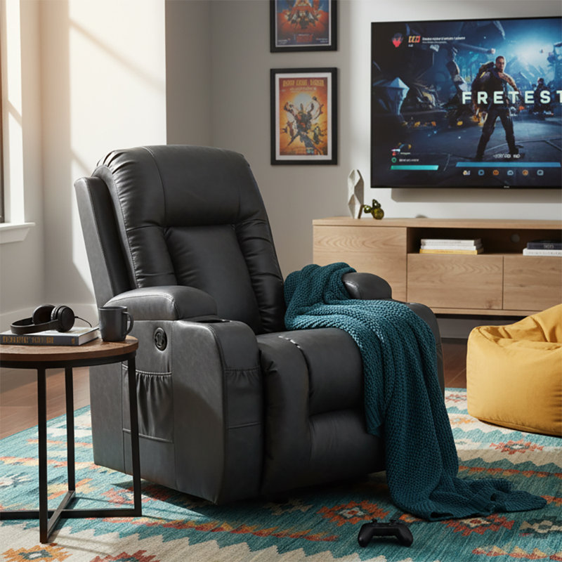 Power Upholstered Recliner Chair with Lift Base and Massage Heating Function, Gray