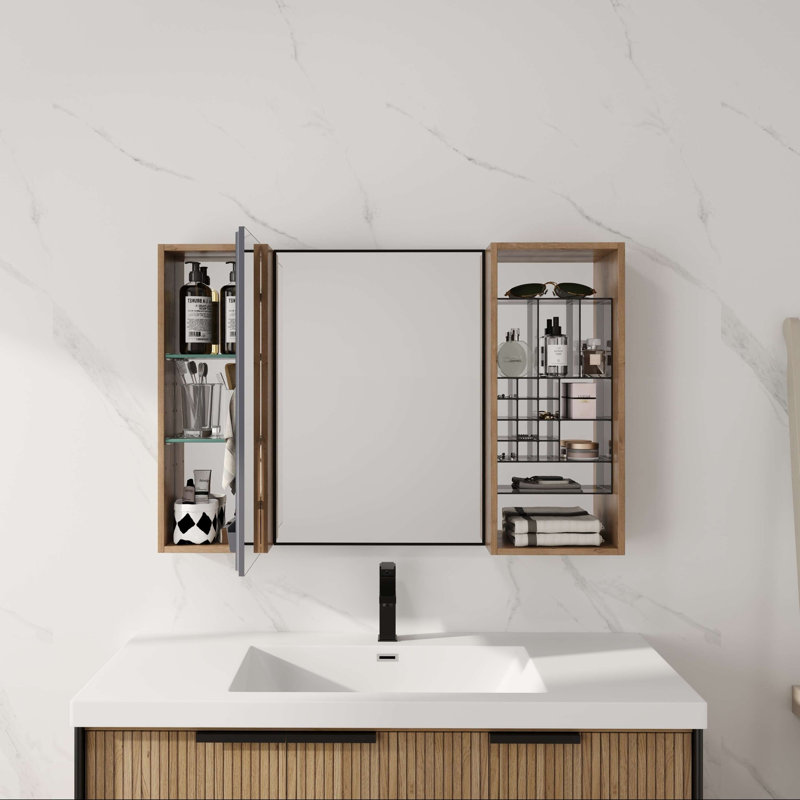 Armoire à pharmacie murale 41,3 po avec rangement, armoire à pharmacie murale avec porte miroir