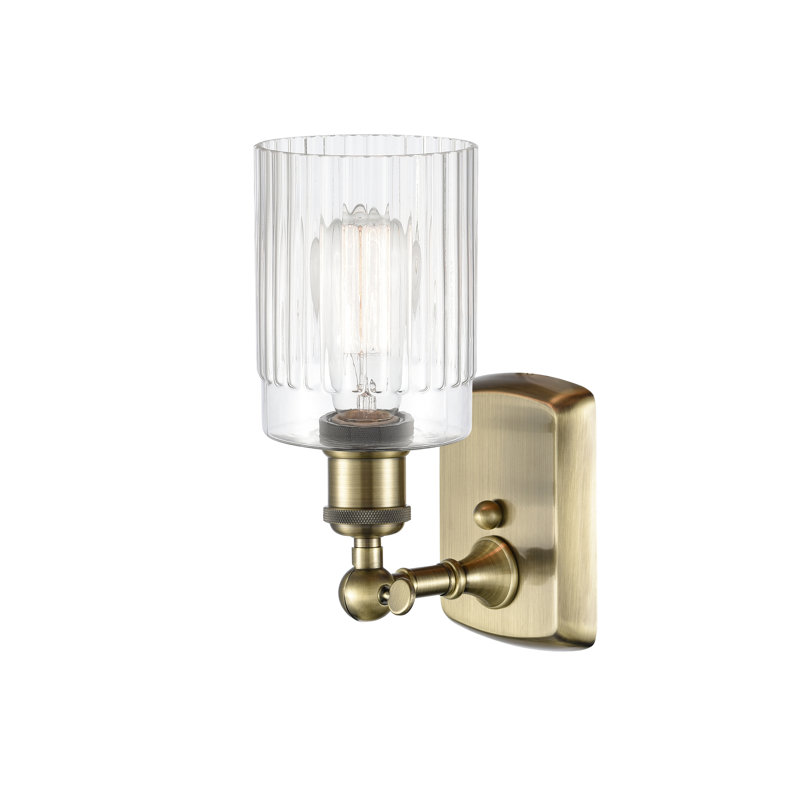 Kamena 1-Light Armed Sconce, Clear, No Bulb Included, Antique Brass