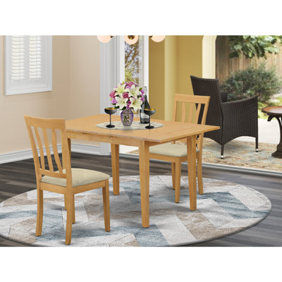 3-Piece Natural Brown Oak Finish Solid Wood Top Dining Table Set