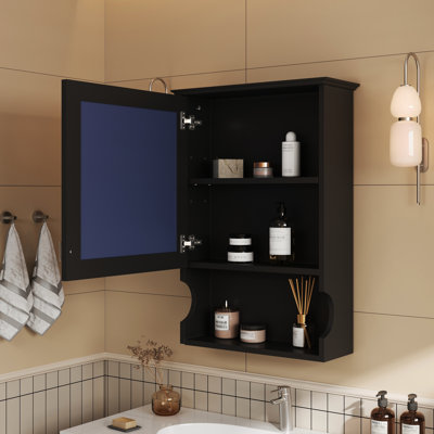 Armoire de rangement murale noire 20 po, style moderne, tablettes réglables, porte simple, bois massif et métal, charnières, armoire de rangement Space For