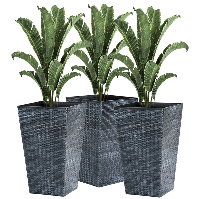 Set of 3 Tall Planters, Gray