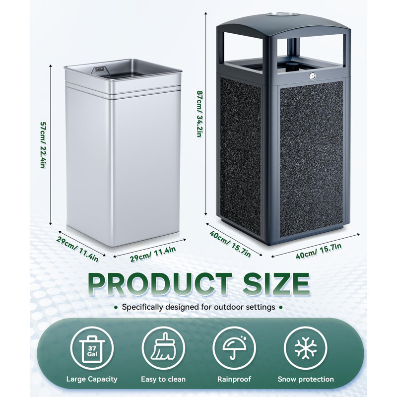 Poubelle commerciale en acier robuste avec doublure en métal 30 gallons, 30 gal., Noir