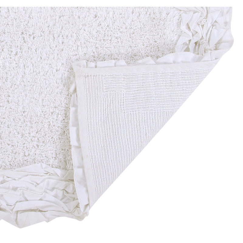 Zilla 100% Cotton Tufted Bath Rug, Ultra Soft & Absorbent, Non-Slip Spray Latex Backing, Luxurious Ruffle Border, 30" Round, White