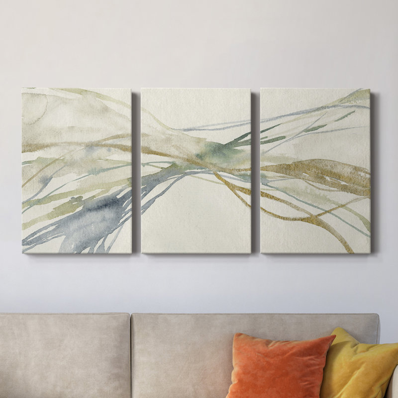 Watercolor Waves I - Toile tendue avec châssis de qualité supérieure - prête à être accrochée, H 48 po x l 96 po x P 1 po