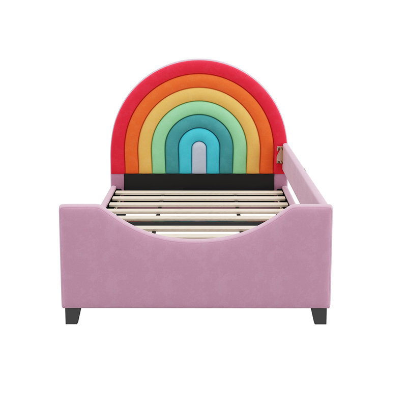 Rainbow Upholstered Twin Daybed Low to The Ground Design Cute Style Princess Bed