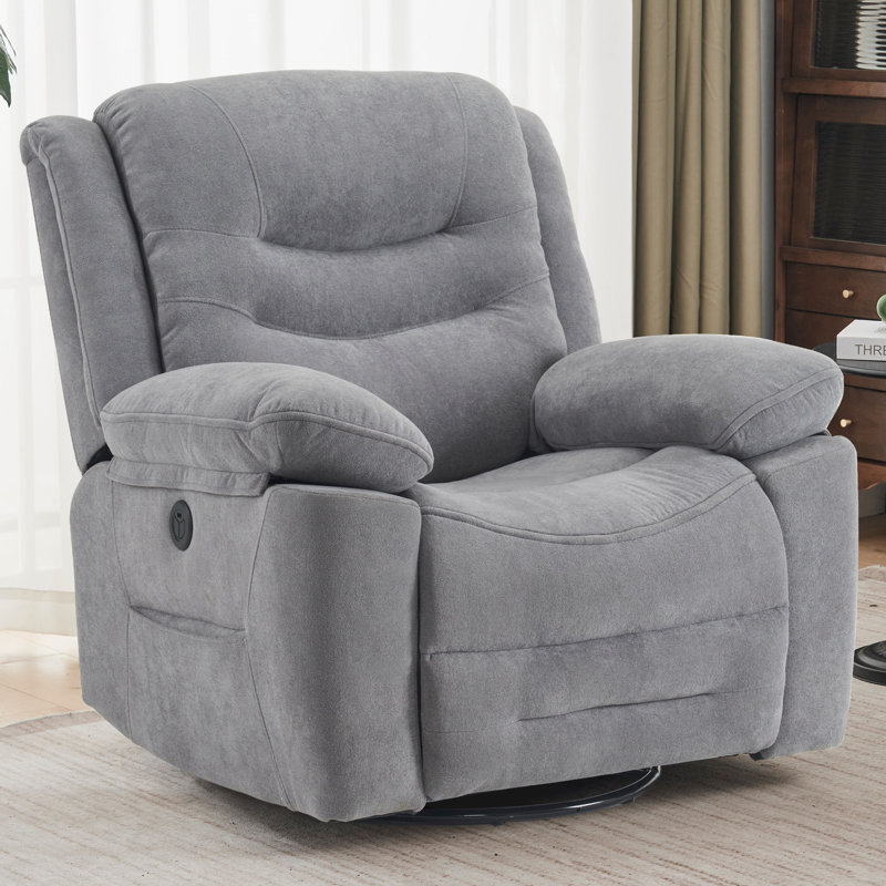 Ebern Designs Large Electric Power Swivel Rocker Recliner with Massage Vibration,Chenille Fabric, Gray