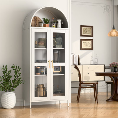 Metal Arched Cabinet With Glass Doors, Freestanding Display Cabinet With Adjustable Shelves, Modern Arched Bookshelf For Office,kitchen, Pantry, Dinin by Latitude Run