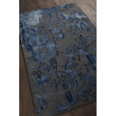 Tapis bleu et gris en laine touffeté à la main Colsyn