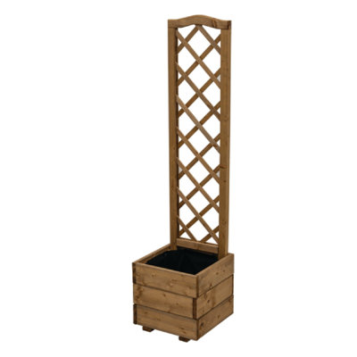 Boîte à fleurs en bois avec treillis festonné - L 12,6 po x l 12,6 po x H 52,8 po