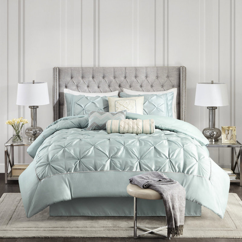 Édredon 7 pièces très grand avec ensemble d'édredon, taies décoratives, coussins décoratifs et jupe de lit