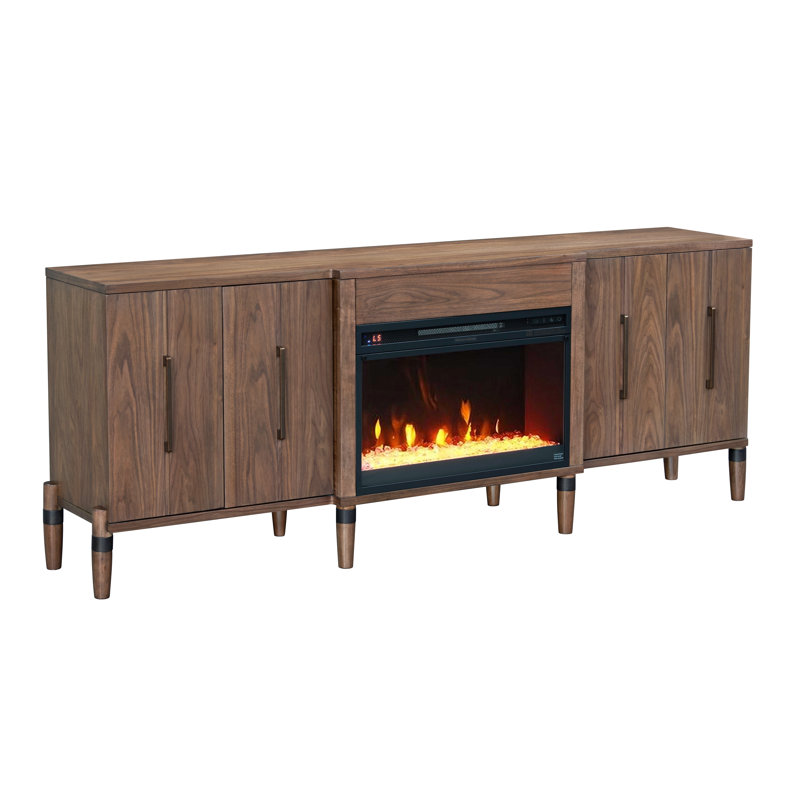 Meuble télé en bois massif avec foyer électrique pour téléviseur Conner, 16"H x 78"L x 28"W