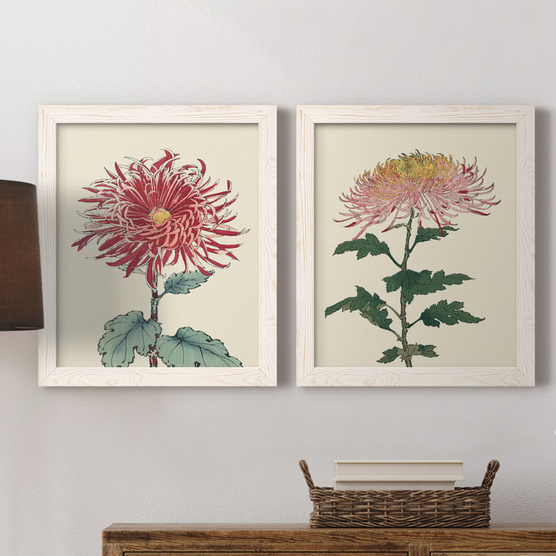Toile de chrysanthème, H 20 po x l 17 po x P 1 po, Toile blanche encadrée