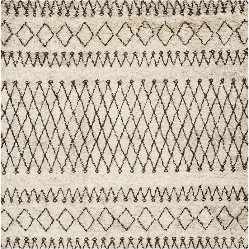 Clem Southwestern Handmade Tufted Wool Ivory/Brown Area Rug, Square 8'