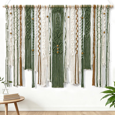 Grande tapisserie murale macramé, art mural, tapisserie Boho, 38 po x 29 po (vert foncé)