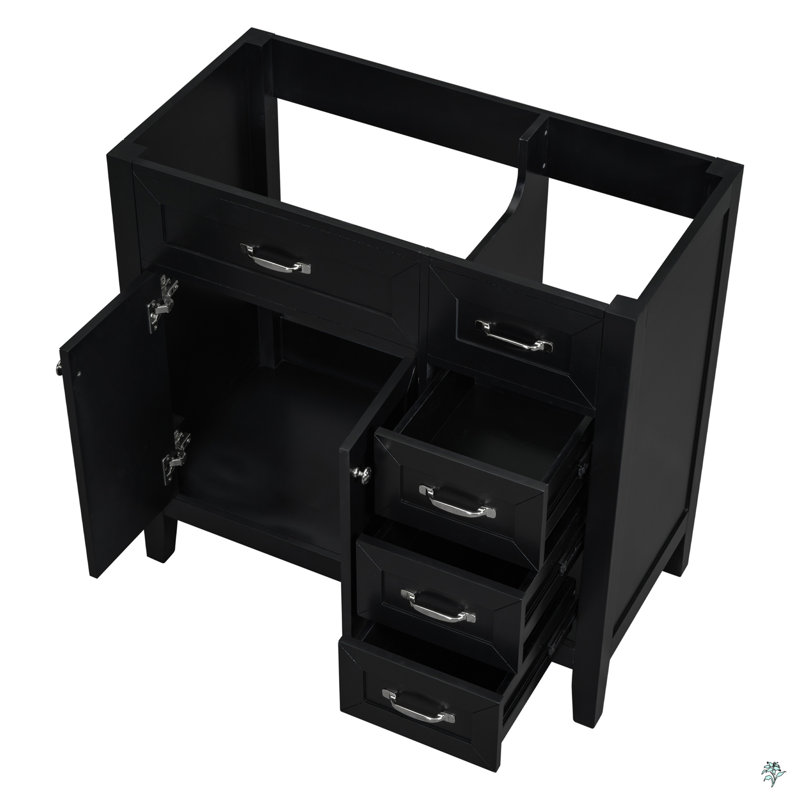 Meuble-lavabo 36 po sans lavabo, base d'armoire seulement, armoire de salle de bain avec tiroirs, structure solide et panneau de fibres à densité moyenne