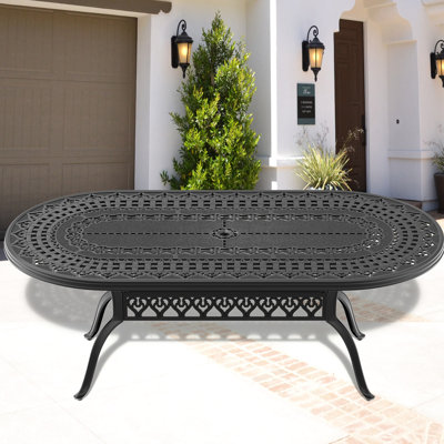 79.52-inch Deep 41.26-inch Wide Black Cast Aluminum Dining Table, With Umbrella Hole, High-temperature Coating, Slip Design Long Resistance, Noise-reducing Foot Pads