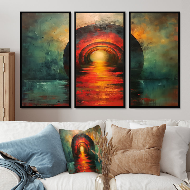 Oval - Ensemble de décoration murale Tunnels, H 28 po x l 12 po x P 1 po, Toile avec cadre flottant noir