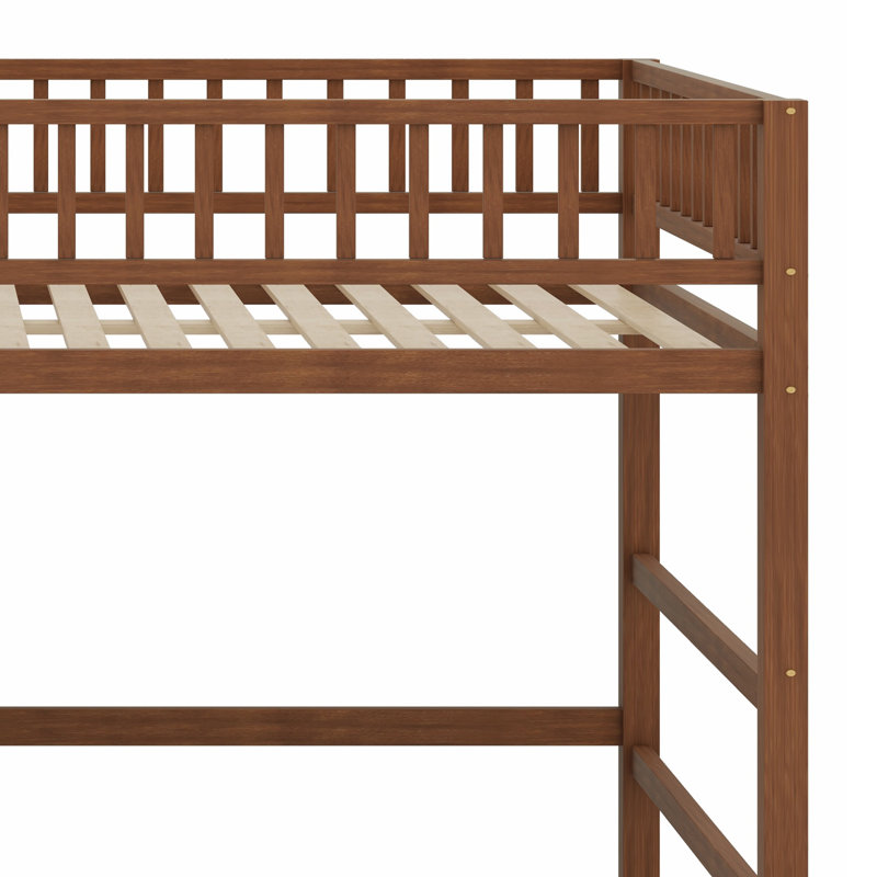 Lit mezzanine avec escalier de rangement, glissade et éclairage DEL Play, Full, Walnut