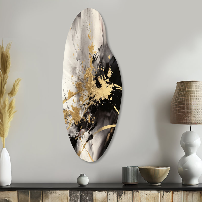 Gold and Grey Fluid Fusion II - Abstract Curved Metal Wall Art for Living Room, Modern Asymmetrical Metal Art Print