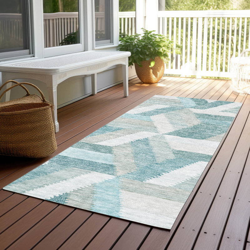 Tapis sarcelle intérieur / extérieur lavable à la machine Claudian ACN1241, Tapis de couloir 2 pi 3 po x 7 pi 6 po