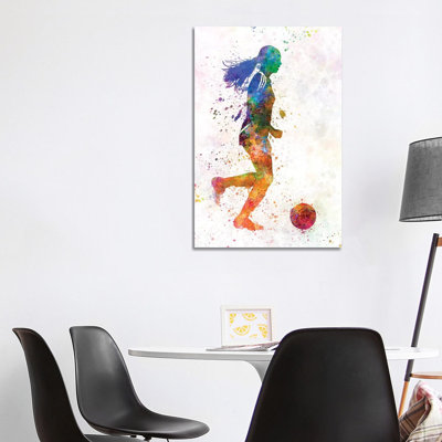 Girl Playing Soccer Silhouette V 1 Piece Wrapped Canvas Painting