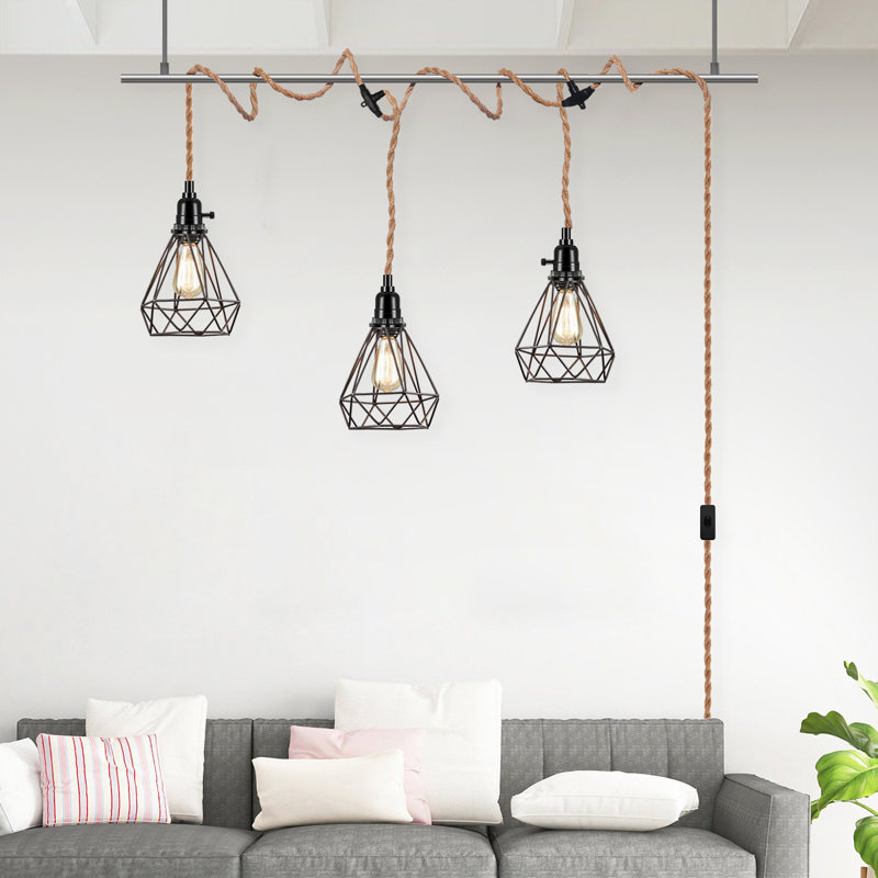 Herblain 3 - Light Kitchen Island Bulb Pendant with Rope Accents (Without Shade)
