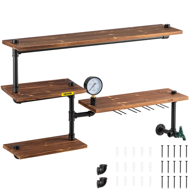 Jemir 4 Piece Solid Wood Floating Shelf with Straight Brackets
