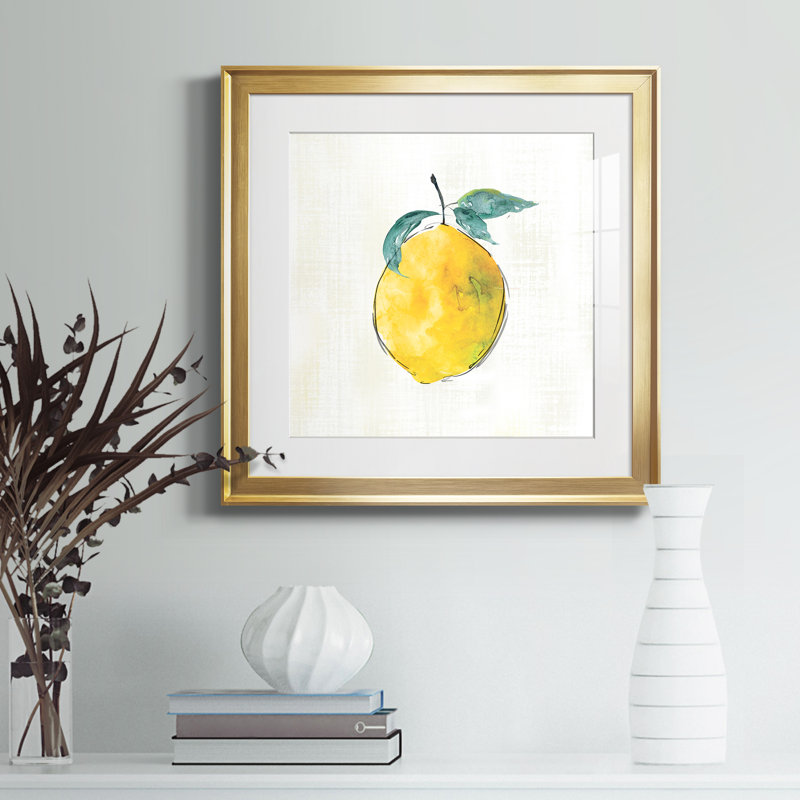Happy Lemon - peinture encadrée, H 17,5 po x l 17,5 po x P 1,5 po, Cadre doré