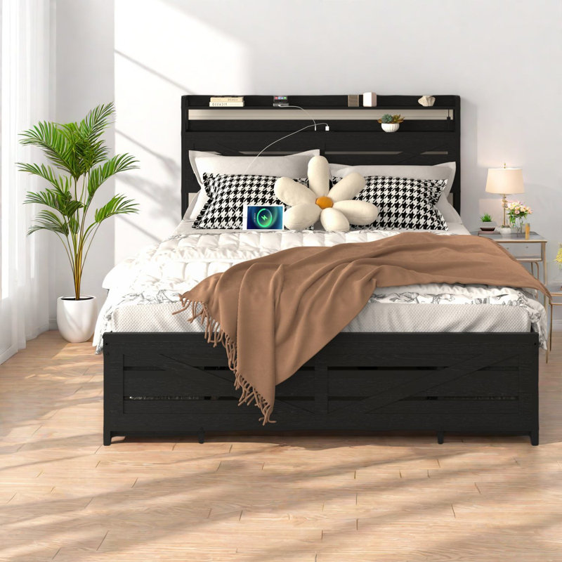 Grands lits modernes avec rangement, plateforme en métal et en MDF, maison