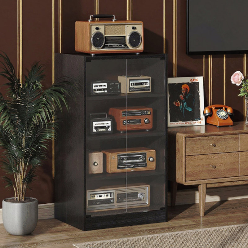 Cabinet multimédia, meuble stéréo, support pour tourne-disque avec rangement pour disques vinyles